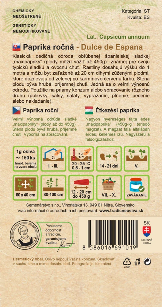 Paprika ročná - Španielská sladká