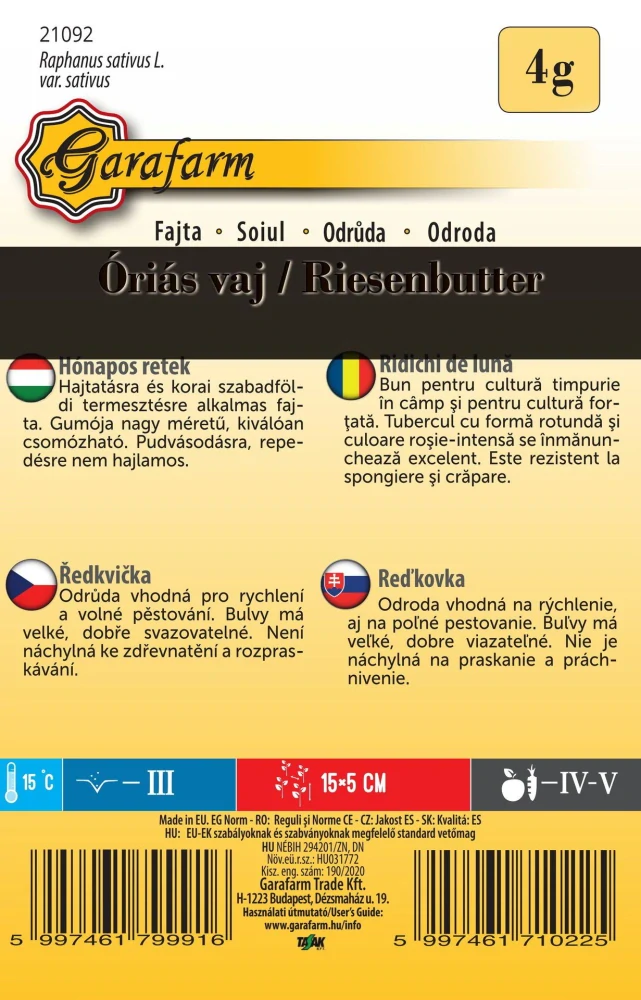 Reďkovka Óriás vaj Riesenbutter - skorá, guľatá