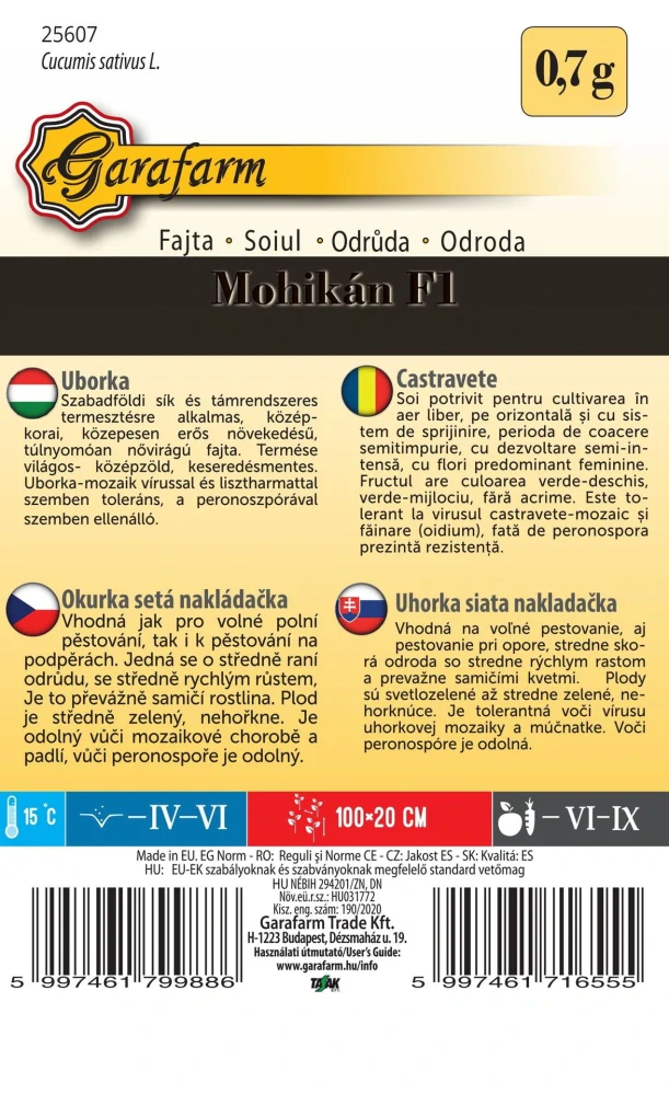 Uhorka siata Mohikán F1 - nakladačka