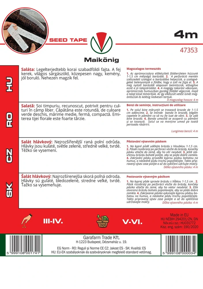 Výsevný pás šalát - Május kráľ - skorý